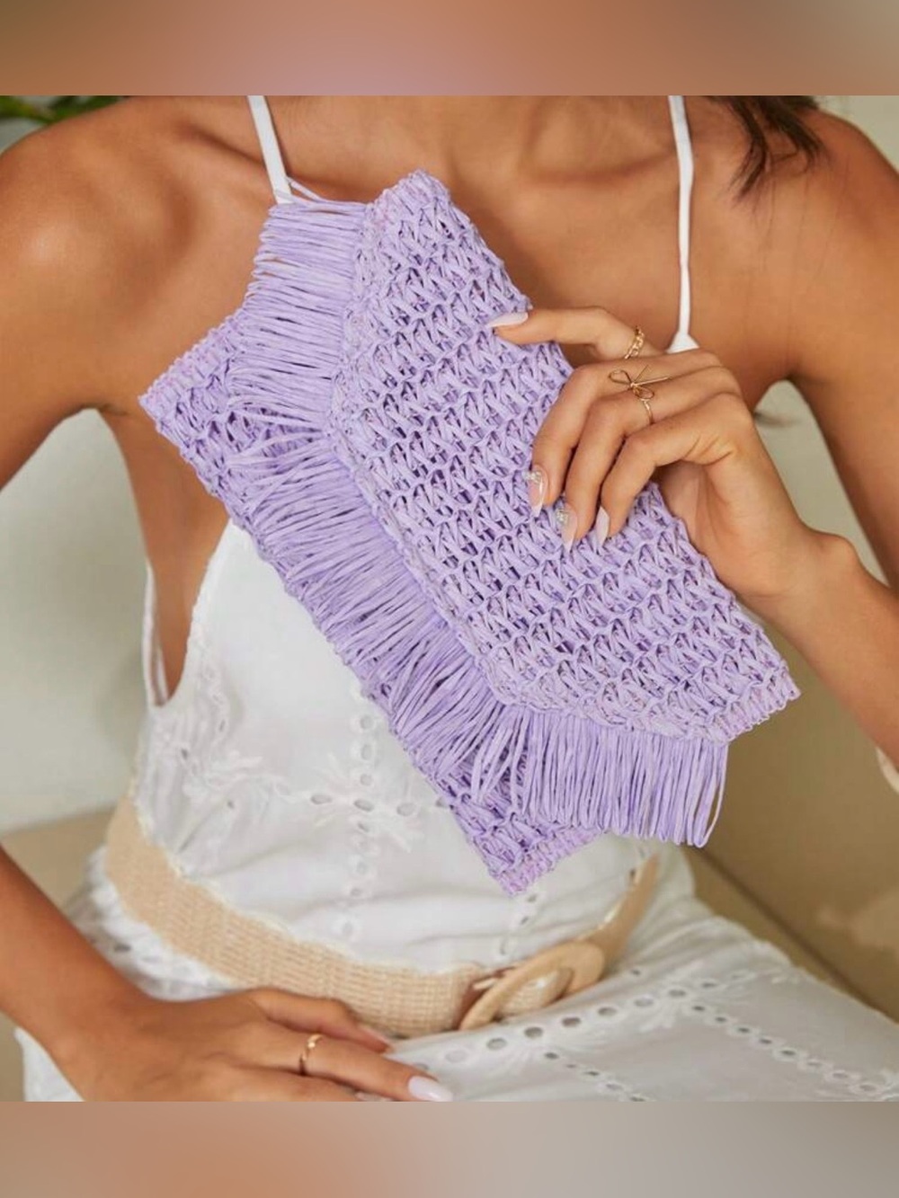 💜 NEW 💜 Lavender Fringe Crochet Clutch 💜